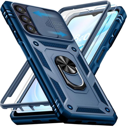 Coque 360° Antichoc Pour Samsung Galaxy A16 5g Avec Verre Trempé - Étui Armure Militaire, Anneau/Support Rotatif Magnétique, Protection Appareil Photo (Bleu)