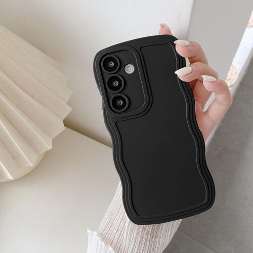 JGD-Coque pour Samsung Galaxy A15 4G/5G, Housse de Protection Wave Frame Etui en Ultra Léger et Mince Antichoc Souple TPU Bumper Cover pour Filles Femme Full Caméra Protection, Noir