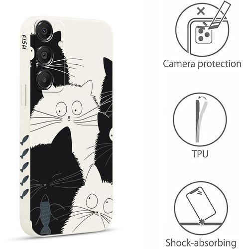 2 Pièces Coque Pour Samsung Galaxy A16 5g 6,7"", Etui Avec Chat Poisson Mignon Motif Antichoc Amusante Peint Dessin Latéral Case Souple Silicone Housse Téléphone En Souple Fille Girly Cover