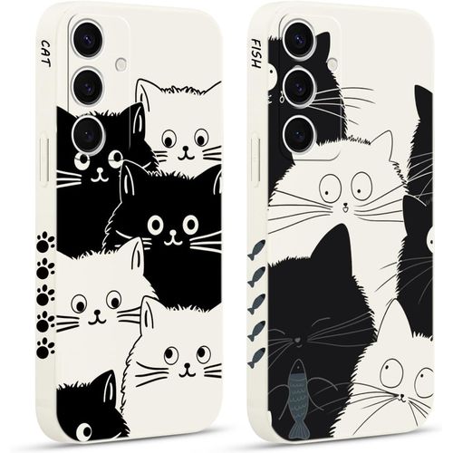 2 Pièces Coque Pour Samsung Galaxy S25+ 5g 6,7"", Etui Avec Chat Poisson Mignon Motif Antichoc Amusante Peint Dessin Latéral Case Souple Silicone Housse Téléphone En Souple Fille Girly Cover
