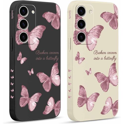 AEFJ-2 Pièces Coque pour Samsung Galaxy S23 5G 6,1"", Etui avec Violet Pente Papillon Mignon Amusante Peint Dessin Latéral Case Souple Silicone Housse Téléphone en Souple Fille Cover