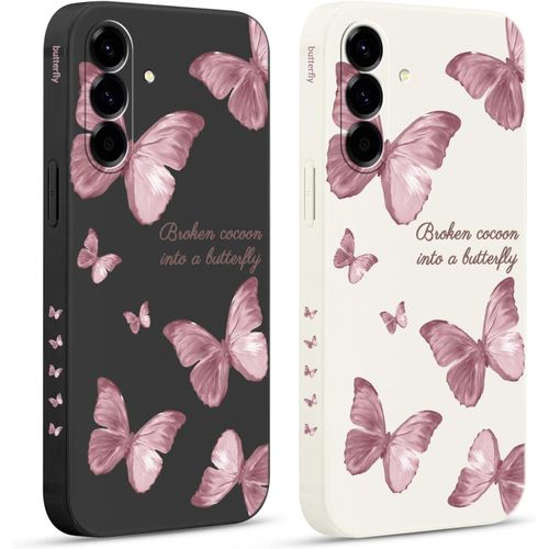 Sjzg-2 Pièces Coque Pour Samsung Galaxy A56 6,7"", Etui Avec Violet Pente Papillon Mignon Amusante Peint Dessin Latéral Case Souple Silicone Housse Téléphone En Souple Fille Cover