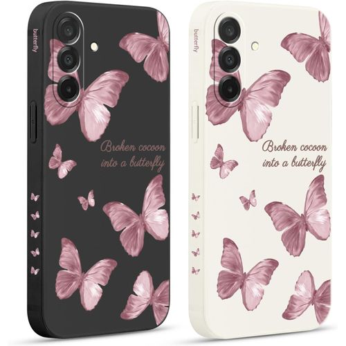 2 Pièces Coque Pour Samsung Galaxy A26 5g 6,64"", Etui Avec Violet Pente Papillon Mignon Amusante Peint Dessin Latéral Case Souple Silicone Housse Téléphone En Souple Fille Cover