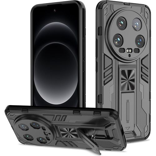 Coque Xiaomi 14 Ultra - Antichoc Niveau Militaire, Protection Antirayures 360° Avec Béquille Pliable Et Plaque Magnétique Compatible Support Voiture - Noir
