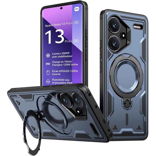 KALANKA-Coque pour Xiaomi Redmi Note 13 Pro Plus 5G / Note 13 Pro+ 5G, Militaire Etui Antichoc Housse avec Téléphone avec Anneau et Support - Coques Bleu