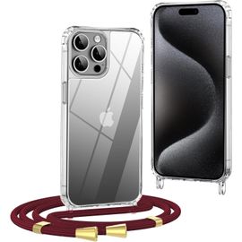 TRAHOO-Coque avec Cordon pour iPhone 15 Pro 6,1'', Coque avec Collier Ajustable, [Antichoc] [Anti-Rayures] Cover avec Tour de Cou, Vin Rouge