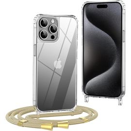 TRAHOO-Coque avec Cordon pour iPhone 15 Pro 6,1'', Coque avec Collier Ajustable, [Antichoc] [Anti-Rayures] Cover avec Tour de Cou, Doré