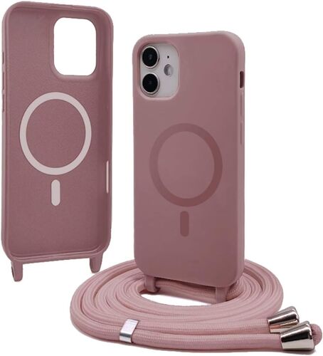 TRAHOO-Coque Magnétique pour iPhone 12 Mini avec Cordon,[Compatible avec MagSafe],Silicone avec Collier Case Portable Cover,Réglable Collier Lanyard Case,Rose Gold