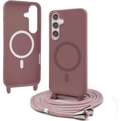 SJZG-Coque Magnétique Pour Samsung Galaxy S25 Plus Avec Cordon,[Compatible Avec Magsafe],Silicone Avec Collier Case Portable Cover,Réglable Collier Lanyard Case,Rose Gold