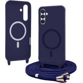 TRAHOO-Coque Magnétique pour Samsung Galaxy S23 FE avec Cordon,[Compatible avec MagSafe],Silicone avec Collier Case Portable Cover,Réglable Collier Lanyard Case,Bleu