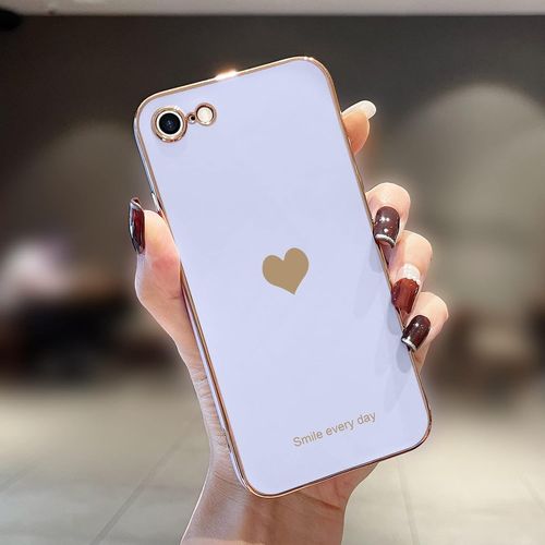 Coque Pour Iphone Se 2020/2022 Iphone 8 Iphone 7 En Tpu Galvanisé Or Avec Motif Coeur D'amour Étui Antichoc Pour Filles Femmes Housse De Protection Pour Iphone 7/8/Se 3/Se 2 (Violet)