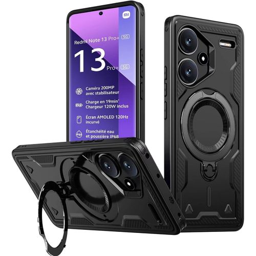 KAL-Coque Pour Xiaomi Redmi Note 13 Pro Plus 5G / Note 13 Pro+ 5G, Militaire Etui Antichoc Housse Avec Téléphone Avec Anneau Et Support - Coques Noir