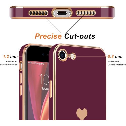 Compatible Avec Iphone 7, Iphone 8, Iphone Se2020/2022, Jolie Coque De Téléphone Pour Filles, Luxueuse Coque De Protection D'appareil Photo Galvanisée Pour Iphone 7/8/Se 2/3, Rouge Cerise