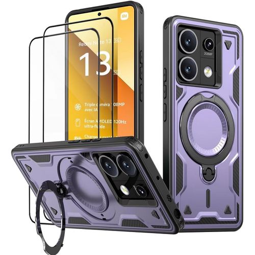 CAUC-Coque pour Xiaomi Redmi Note 13 5G (Pas 4G) avec Verre Trempé*2, Militaire Etui Antichoc Housse avec Téléphone avec Anneau et Support - Coques Violet