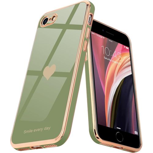 Coque Compatible Avec Iphone 7/8/Se2020/2022 En Tpu Galvanisé Or Avec Motif Coeur D'amour Étui Antichoc Pour Filles Femmes Housse De Protection Pour Iphone 7/8/Se2020/2022 (Vert Clair)
