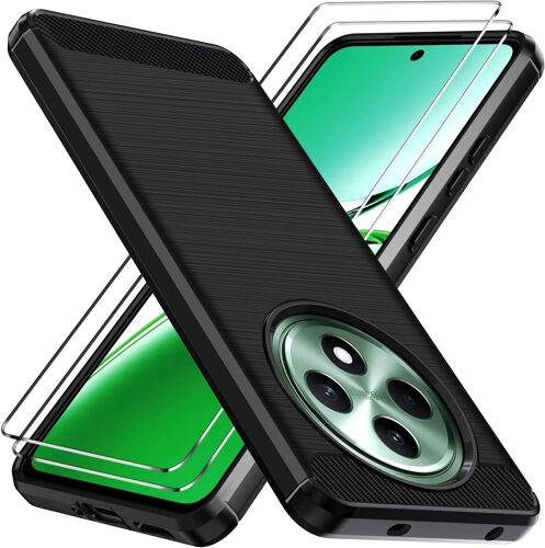 Coque Silicone Pour Oppo Reno 12f 4g / 5g / Oppo Reno 12 Fs 4g / 5g Avec 2 Pièces Verre Trempé, [Protection Antichoc Militaire] Étui De Protection Mince Souple Tpu Anti-Rayures Housse, Noir