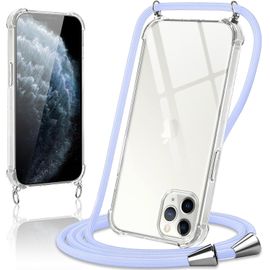 Coque Avec Cordon Pour Iphone 11 Pro Max, Collier Réglable Téléphone Étui Portable Lanyard Case Transparent Ultra Souple Silicone Tpu Housse Antichoc Protection Cover, Violet