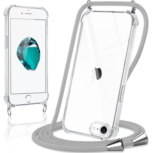 Coque Tpu Transparente Souple Pour Iphone 7/8/Se 4,7"" - Protection Antichoc Avec Cordon Tour De Cou Réglable 1,6 M (Paracorde) - Gris Clair