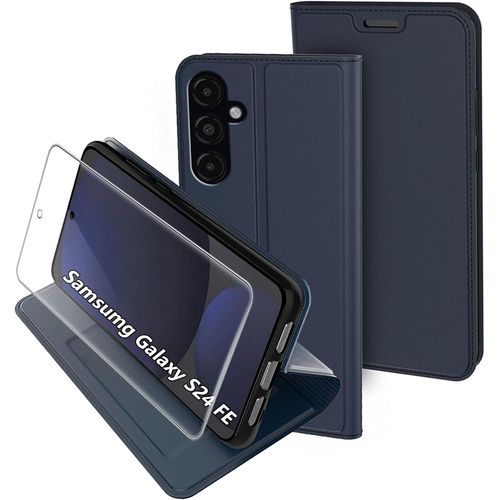 Trahoo-Coque Pour Samsung Galaxy S24 Fe +1x Protecteur D'écran, Étui Portefeuille En Cuir Pu De Qualité Supérieure Antichoc [Aimant] [Fonction Support] [Fente Pour Carte] Étui De Protection À Rabat