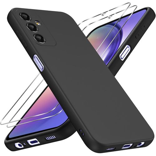 Coque Samsung Galaxy A54 5g - Housse Tpu Souple Antichoc Mat + 2 Verres Trempés 9h, Protection Écran Et Appareil Photo Anti-Rayures Antidérapante, Noir