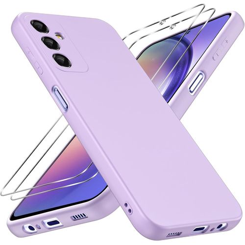 Coque Samsung Galaxy A54 5g - Housse Tpu Silicone Souple Antichoc + 2 Verres Trempés 9h, Anti-Rayures Et Anti-Traces, Design Fin Violet