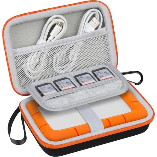 KALANKA-Étui de Transport pour Disque Dur pour LaCie Rugged/Rugged Mini/Rugged Thunderbolt USB-C External Hard Drive Portable HDD LAC9000298 1TO 2TO 4TO 5TO EVA Antichoc Carry Case Bag, Noir+Orange