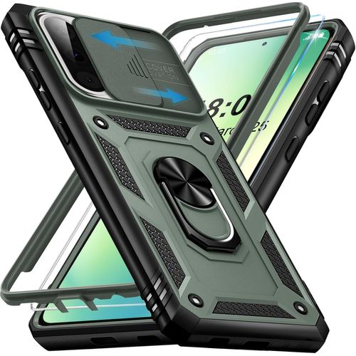 Coque Samsung Galaxy A56 5g - Protection Militaire Antichoc Avec Verre Trempé, Anneau Support 360° Rotatif Magnétique, Béquille Renforcée Et Protection Objectif (Vert Militaire)