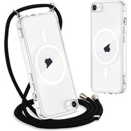 Coque Magnétique Compatible Magsafe Pour Iphone 8/7/Se (2020/2022) 4,7 Pouces ¿ Silicone Transparente Fine Anti¿Choc Avec Lanière Réglable, Noire