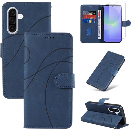 Coque portefeuille PU Samsung Galaxy A36 5G + 1 film en verre trempé - Étui flip magnétique avec support et porte-cartes (Bleu)