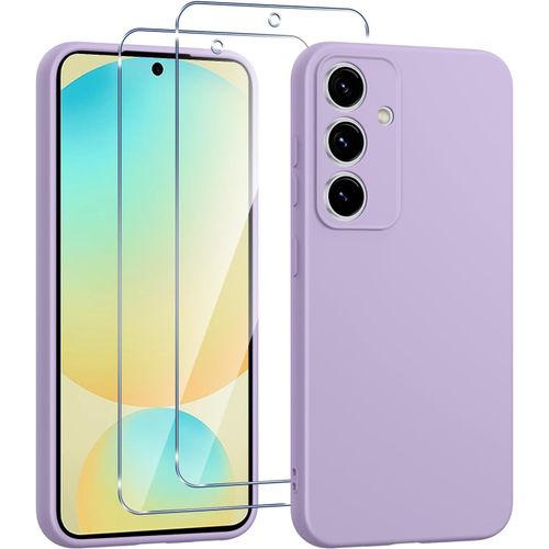 Coque Silicone Pour Samsung Galaxy S24 Fe Avec 2 Pièces Verre Trempé, Protection Complète Du Corps Au Toucher Soyeux, Housse Etui De Protection En Tpu Souple, Antichoc Anti-Rayures, Violet