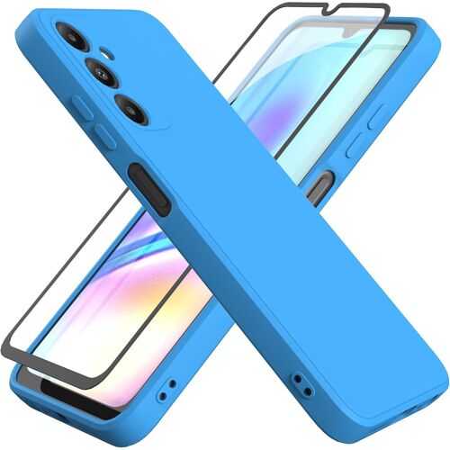JGD-Coque pour Samsung Galaxy A05s 4G (6.7"") avec Verre Trempé écran Protecteur,Housse de Protection Silicone TPU Anti-Scratch Antichoc Bumper Étui Case Cover - Bleu