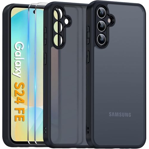 Coque Mat Pour Samsung Galaxy S24 Fe 5g Avec Protection Caméra Et 2 Pièces Verre Trempé, Étui Arrière Translucide Givrée Minc[J934]