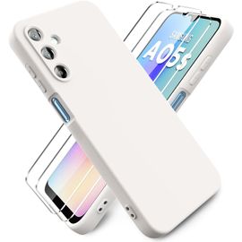 CAUC-- Coque pour Samsung Galaxy A05s, avec 2 Pièces Protecteur D'écran en Verre Trempé, Housse Silicone Souple Ultra-Mince de Couleur Pure, Coque en Caoutchouc Antichoc - Stone
