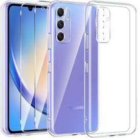 CAUC-Coque pour Samsung Galaxy A34 5G avec 2 Verre Trempé Protection écran, Protection Case Antichoc TPU Housse pour Samsung A34, Transparent Non Jaunissant, Anti Rayures(6,6'')