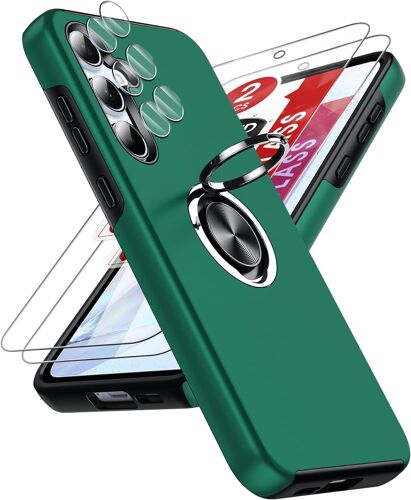 Coque pour Samsung Galaxy A55 5G avec 2 Verre Trempé Vitre Protection,2 Protection Camera et Anneau Telephone Invisible,Militaire PC et TPU Etui Antichoc Housse pour Samsung A 55-Vert