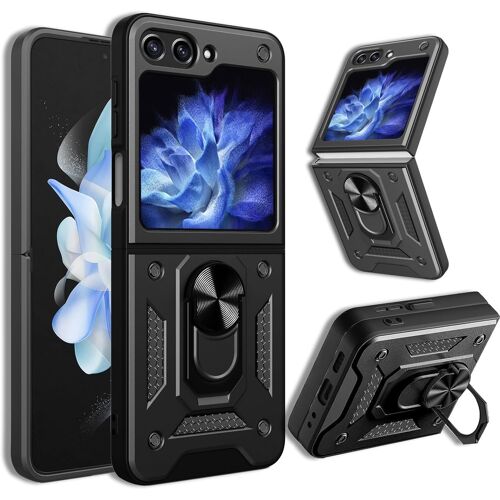 KAL-Coque Samsung Z Flip 5, Coque Samsung Galaxy Z Flip 5 Avec Ring Shockproof Kickstand Support À Bague Étui Antichoc Pc Bumper Antichoc Housse Militaire Coque Pour Samsung Galaxy Z Flip 5 -Noir
