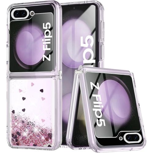 Sjzg-Coque Samsung Z Flip 5 5g Paillette,Coque Samsung Z Flip 5 Liquide Étui Pour Téléphone Transparente Glitter Etui Souple Silicone Tpu Bumper Antichoc Housse Samsung Galaxy Z Flip 5 5g, Or Rose