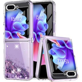 Kal-Coque Samsung Z Flip 5 5g Paillette,Coque Samsung Z Flip 5 Liquide Étui Pour Téléphone Transparente Glitter Etui Souple Silicone Tpu Bumper Antichoc Housse Samsung Galaxy Z Flip 5 5g, Violet