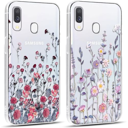 2 Pièces Coque pour Samsung Galaxy A40 5,9"", Transparente Étui avec Aesthetic Motif Fleur, Mince TPU Souple Silicone Housse Antichoc Protection Case Filles Femmes Cover pour Samsung A40, 05
