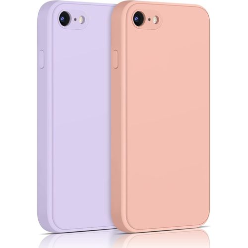 Pack 2 Coques Silicone Pour Iphone 7/8/Se (2020/2022) 4,7"" ¿ Doublure Microfibre Douce, Antidérapante, Protection Complète ¿ Rose Et Pourpre