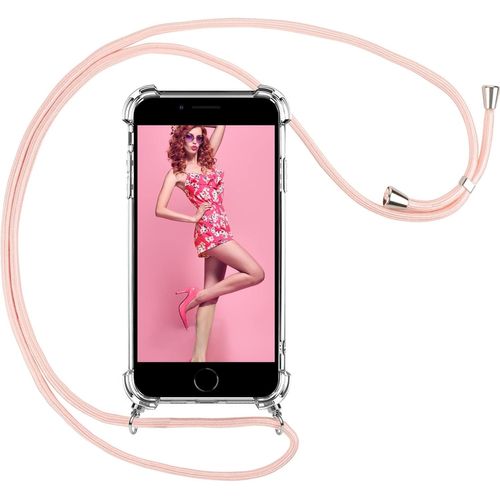 Coque Pour Iphone 8/Iphone Se 2020/Iphone 7/Se 2022 Avec Cordon De Collier,Silicone Transparent Tpu+Pc Bumper Protection Étui Lanyard Avec Sangle Réglable Chaîne Case Pour Iphone 8,Rosegold