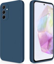 TRAHOO-Coque pour Samsung Galaxy A35 5G Case en Silicone, Etui de Protection Antichoc Etui Housse Silicone Ultra-Mince avec Couche Intérieure en Fibre et Protection pour Caméra, Bleu