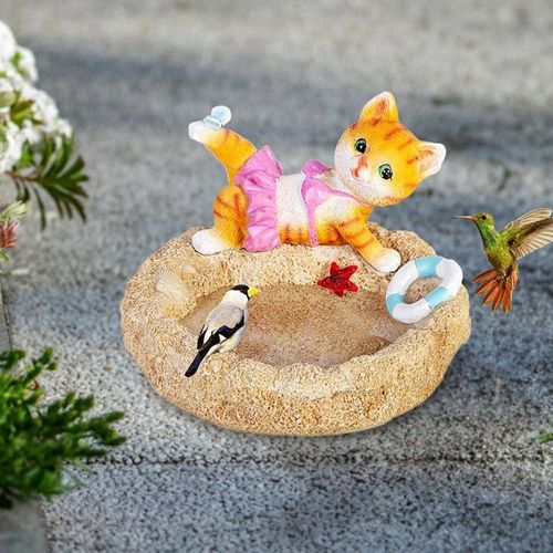 Statue De Jardin Mangeoire À Oiseaux Sculpture Décorative De Chat Pour