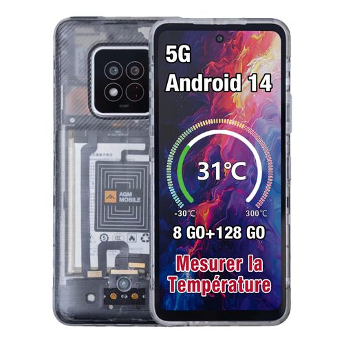 AGM X6 5G Téléphone Portable Incassable, 8Go+128Go Transparent