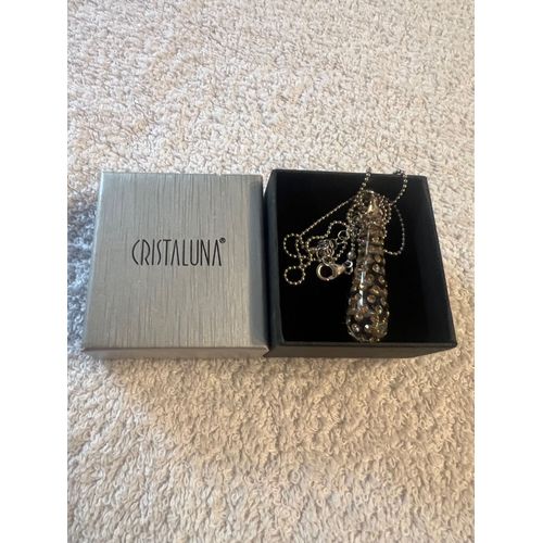 Collier Cristaluna Chaine Argent 925 Rhodie Avec Pendentif Lacrima Swarovski Topaze Colorado Claire 200 983 18