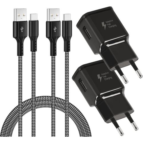 wwp-Chargeur Adaptateur et Câble USB Type C en Nylon 2 m Adaptateur Charge Rapide Compatible avec Samsung Galaxy S22/S21/S20/S10/S9/S8/Note 20/10/9/8, Z Flip3 (Lot de 2)
