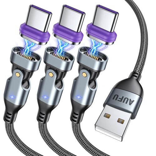 18W Câble de Charge Magnétique USB C [1M/2M/2M], Câble Magnétique Plat 16PIN de USB A à USB C pour Galaxy S23/Tablette