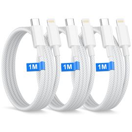 Cable Usb C Vers Lightning 1M/Lot De 3[Certifiés Mfi], Câble Iphone Usb C Pour Phone 14/13/12/11/X/8, Ipad, Airpods,Cable Lightning Usb C Charge Rapide Câble Chargeur Iphone Nylon Cordon Fil Chargeur
