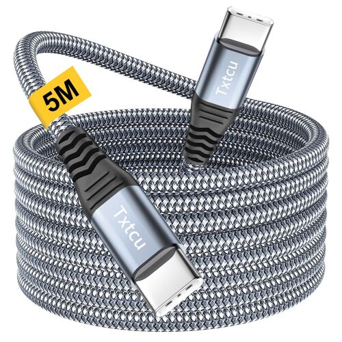 Câble Usb C Vers Usb C 5M, Pd Charge Rapide 60W Câble Usb Type C Nylon Tressé Compatible Avec Iphone 15 Plus/Pro/Max,Samsung Galaxy S24 Plus/Ultra S23/A54/A34,Ipad Pro Air, Macbook Pro, Google