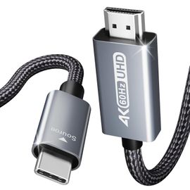 KALANKA-Câble USB C vers HDMI (4K@60 Hz), 1.8M Câble Type-C vers HDMI [Thunderbolt 3/4] Compatible pour iPhone 16/15 Pro Max, MacBook Pro/Air 2023, iPad Pro, iMac [Coque en Aluminium et câble en Nylo